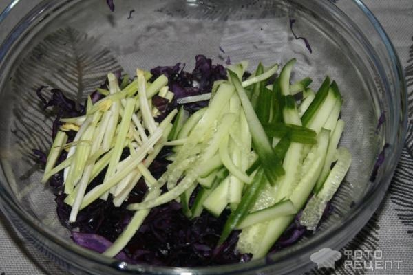 Рецепт: Салат из краснокочанной капусты - с крабовыми палочками и овощами