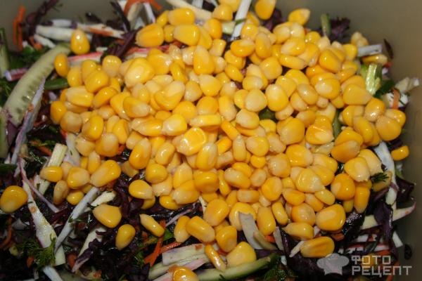 Рецепт: Салат из краснокочанной капусты - с крабовыми палочками и овощами