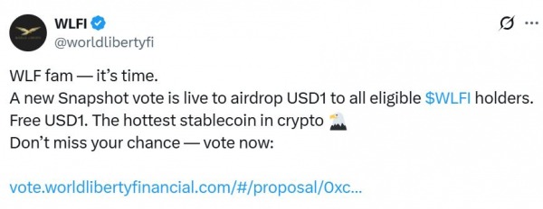 World Liberty Financial плавает Airdrop USD1 до владельцев WLFI