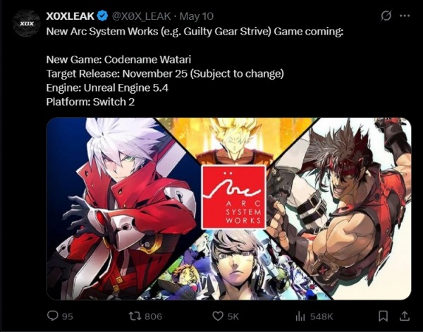 
Утечка: создатели Guilty Gear выпустят неанонсированный эксклюзив для Nintendo Switch 2 в этом году
