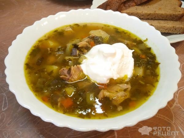 Рецепт: Суп куриный с овощами и зеленью - с ревенем и шпинатом