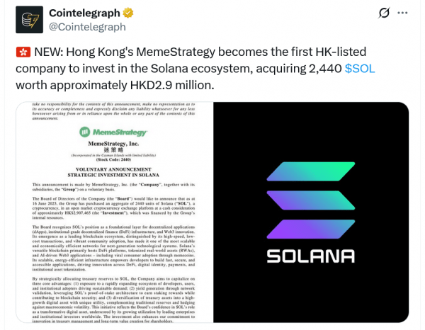 Memestrategy покупает Solana в Гонконге сначала