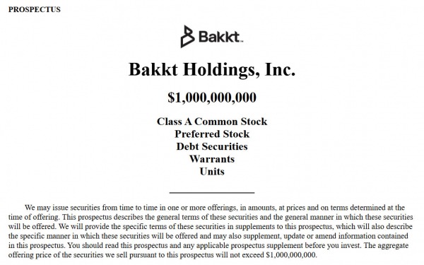 BAKKT файлы регистрации полки в размере 1 млрд. Долл.