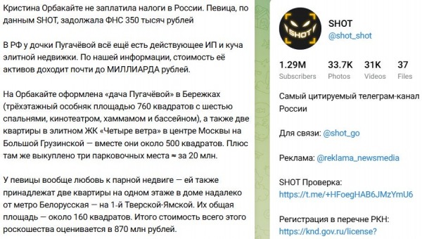Кристина Орбакайте задолжала налоговой
