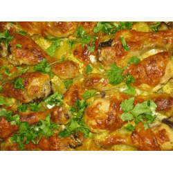 Рецепт: Куриные ножки запеченные с картошкой - в СВЧ