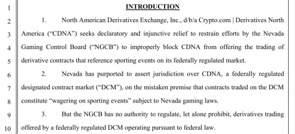 Crypto. com предъявляет предъявление регулятора Невады на Block On Sport Event Contracts