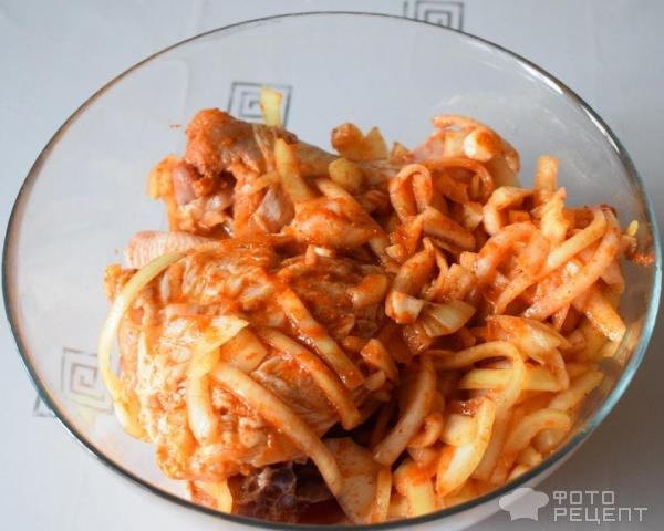 Рецепт: Куриные окорочка с овощами, запеченные в рукаве, в маринаде с виноградным уксусом - с сиропом топинамбура