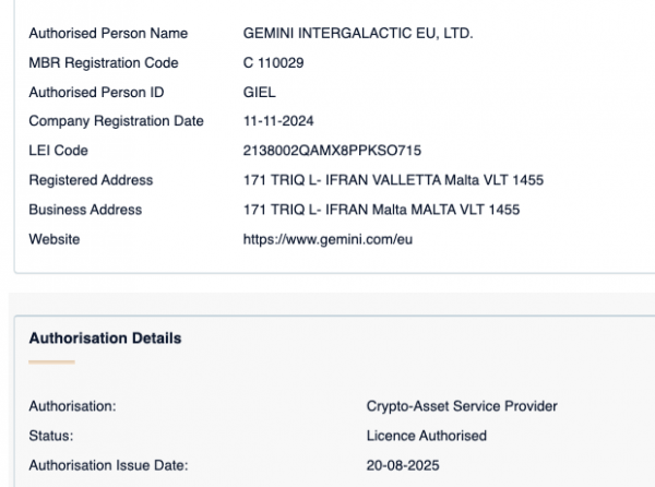Exchange Gemini выигрывает лицензию Malta Mica Exchange Gemini выигрывает лицензию Malta Mica